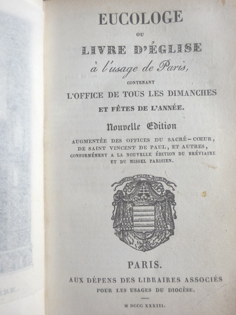 Eucologe ou livre déglise à lusage de Paris Reliure signée DUPLANIL